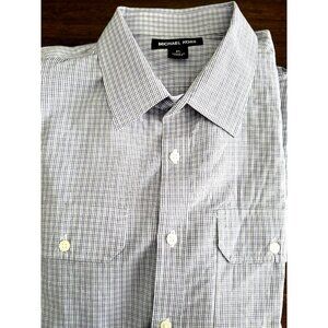 Michael Kors Mens XL Button up Long Sleeve Shirt with Roll up Tabs Check Pattern